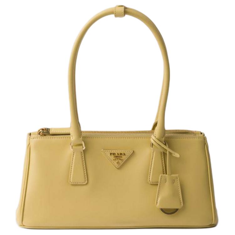 PRADA Cow Leather Handbag, Shoulder Bag Medium Size Women's Light Yellow
