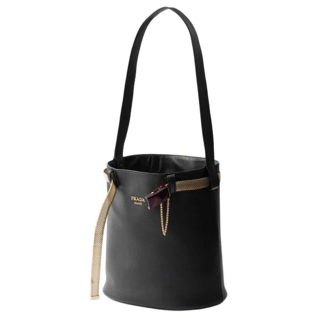 PRADA Cow Leather Shoulder Bag Women's Black