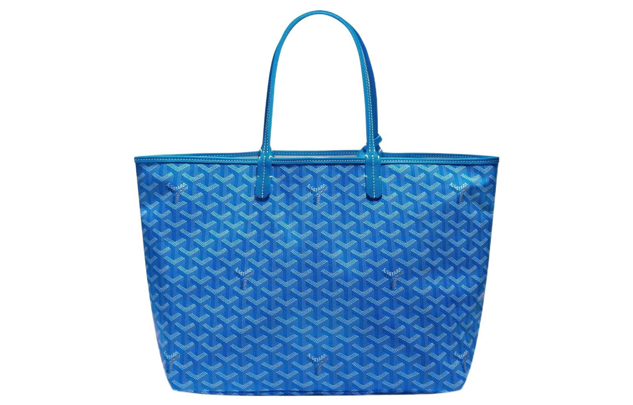GOYARD Saint Louis Canvas With Calfskin Dog's Teeth Tote Bag Shopping Bag Handbag Small Size Unisex Blue