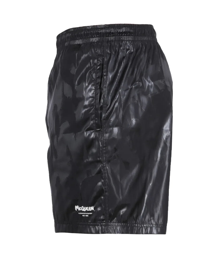 Alexander McQueen Men's McQueen Graffiti Swim Shorts in Black