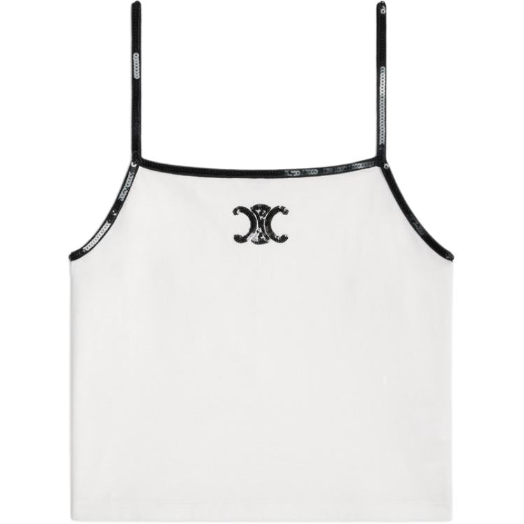 CELINE Embroidered Triomphe Tank Top In Cotton Jersey