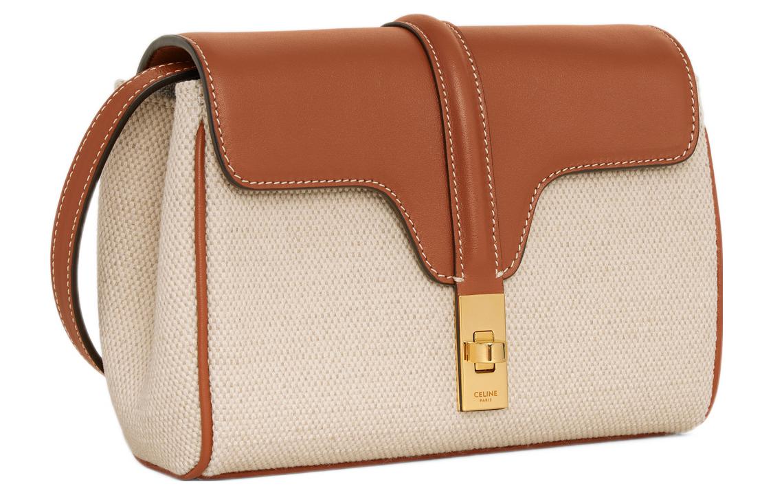 CELINE Fabric With Calfskin Shoulder Bag Crossbody Bag Mini Women's Natural/Tan