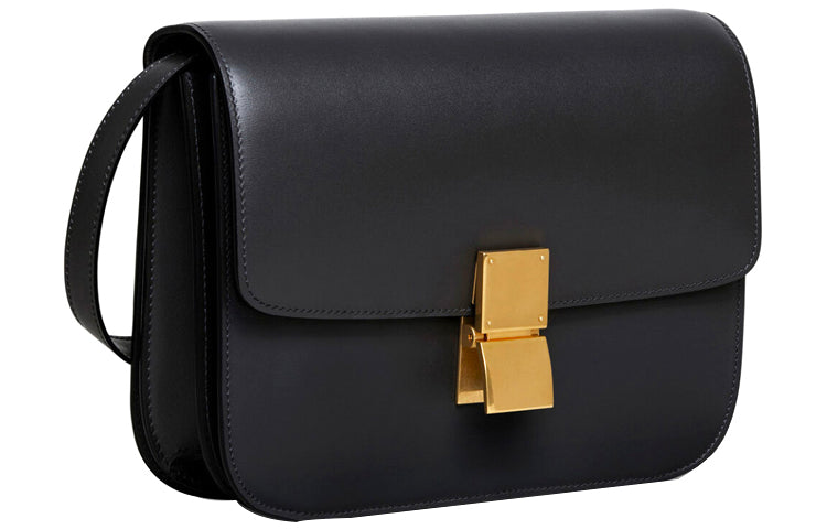 CELINE Classic Bo Leather Tofu Bag, Square Bag, Shoulder Bag, Crossbody Bag Medium Size Women's Black