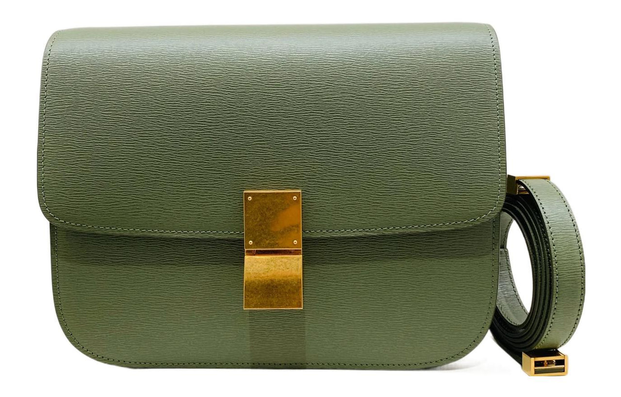 CELINE Classic Bo Cow Leather Tofu Bag, Square Bag, Crossbody Bag, Shoulder Bag Medium Size Women's Avocado Green
