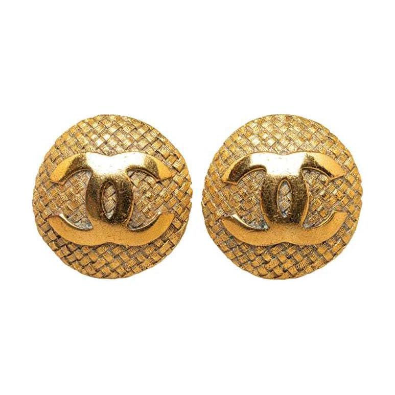 CHANEL 1970 1980 Plated Cc Clip On Earrings Costume Earrings