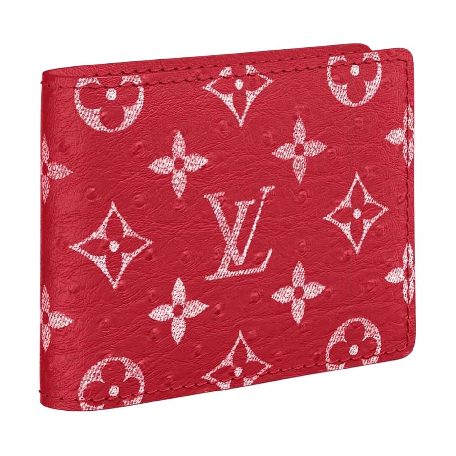 LOUIS VUITTON Leather Trim Card Holder Men's Red