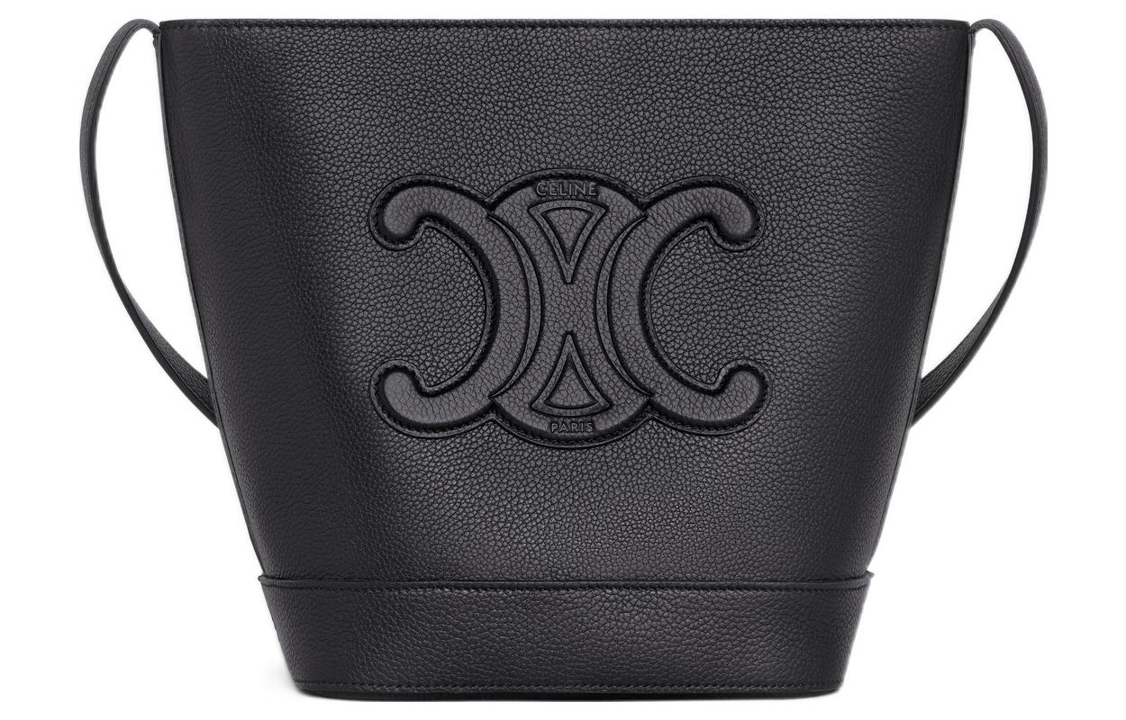 CELINE Cuir Triomphe Grained Calfskin Bucket Bags Shoulder Bag Crossbody Bag Small Size Women's Black