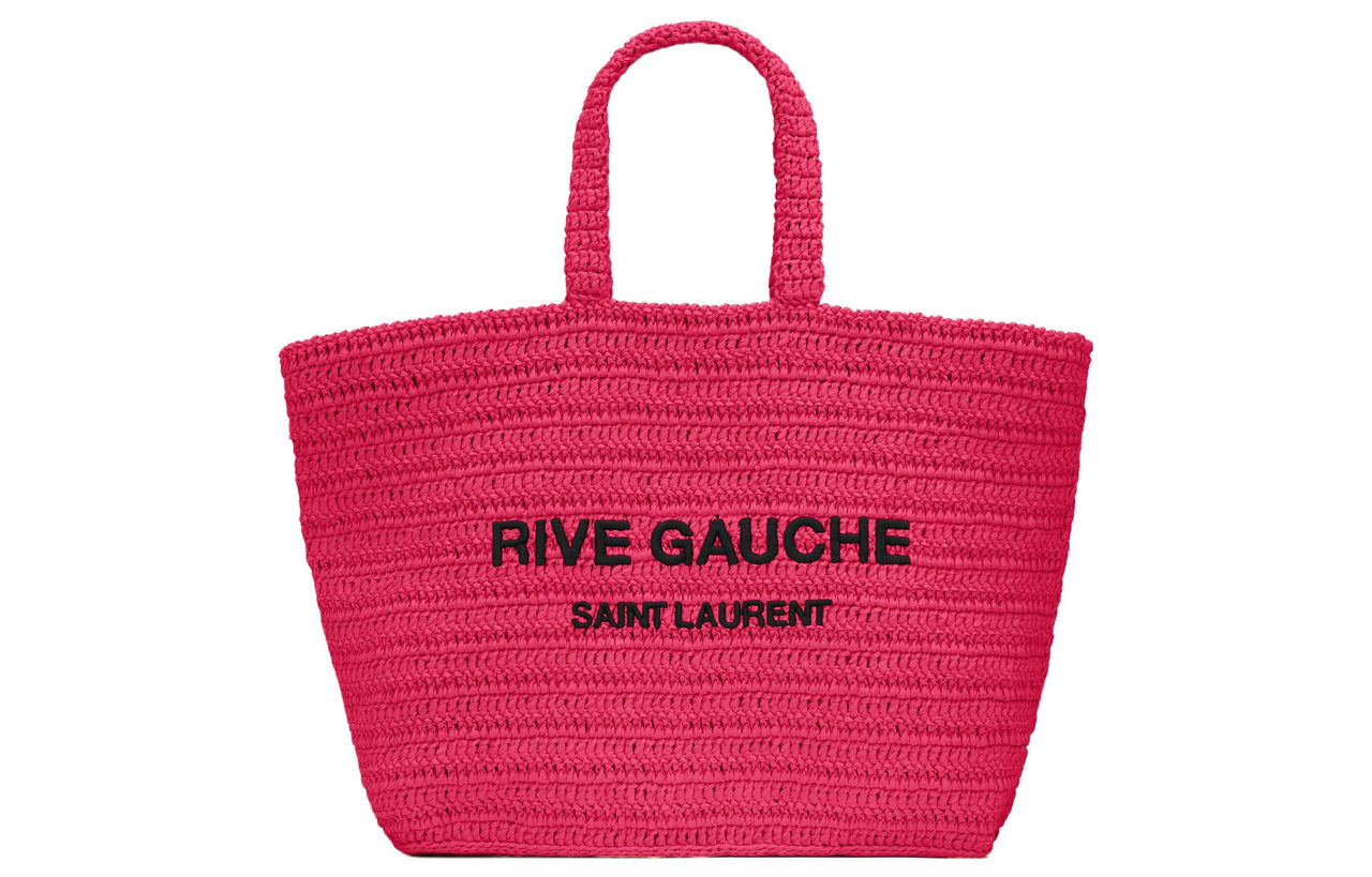 SAINT LAURENT Raffia Fiber Tote Bag Shopping Bag Handbag Women's Neon Pink