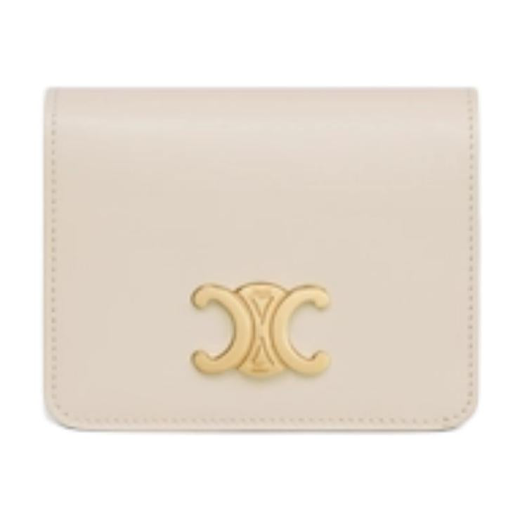 CELINE Calfskin Wallet Women's Light Beige
