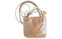 CHANEL 22Bag Shiny Calfskin Bucket Bags Shoulder Bag Crossbody Bag Mini Women's Milk Tea Beige
