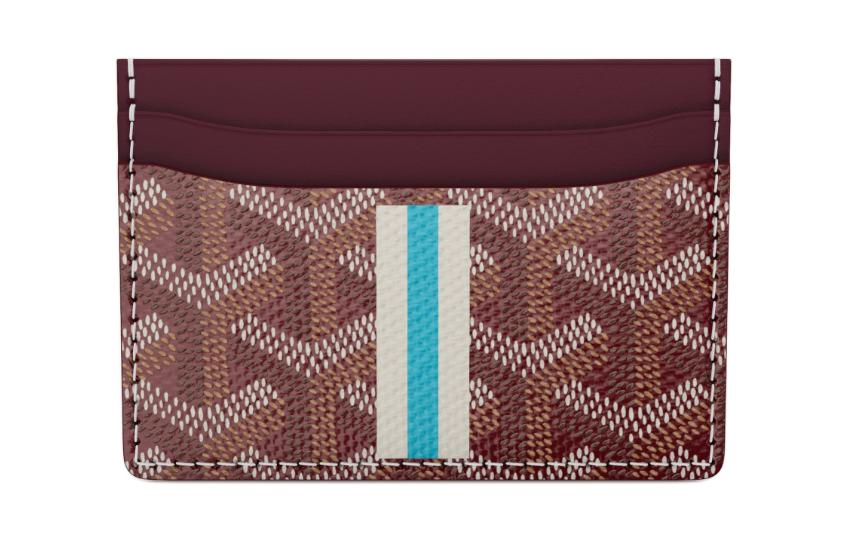 GOYARD Saint-Sulpice Canvas With Leather Card Clip Card Holder Unisex Burgundy/White/Blue Striped