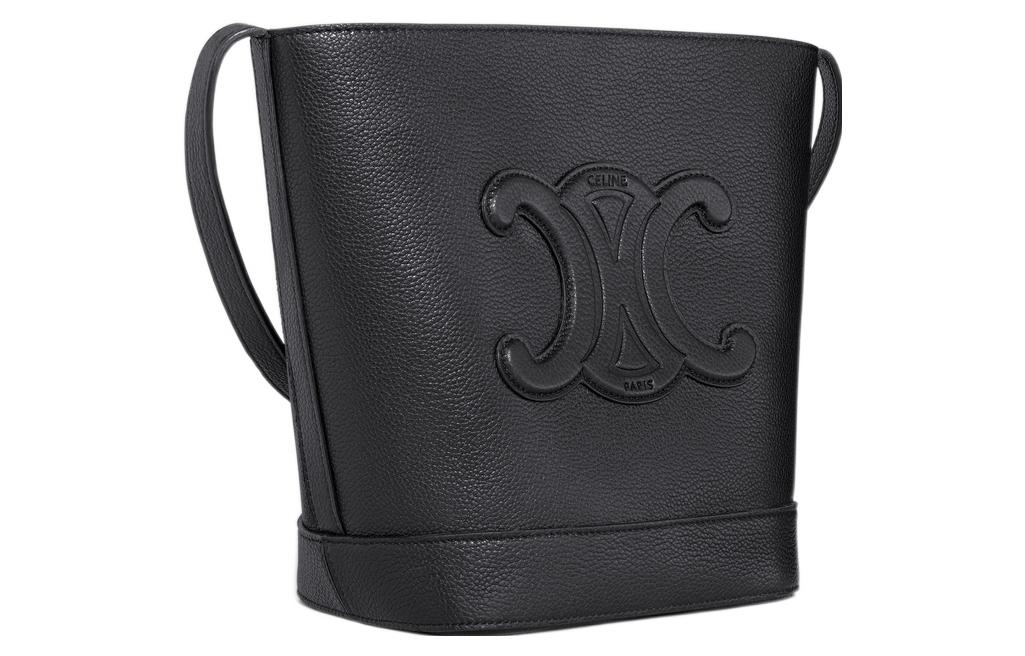 CELINE Cuir Triomphe Grained Calfskin Bucket Bags Shoulder Bag Crossbody Bag Small Size Women's Black