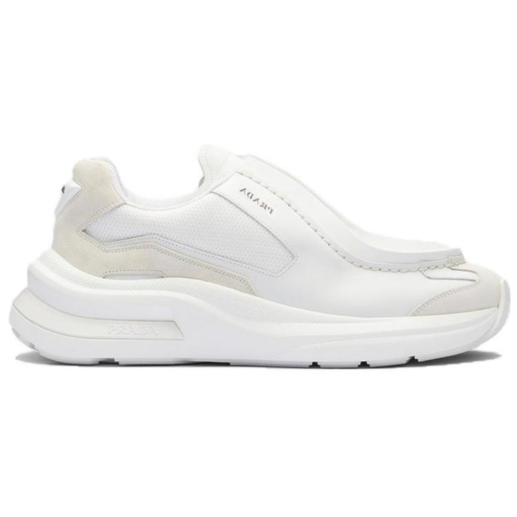 PRADA Brushed Leather Sneakers Bike Fabric Suede White