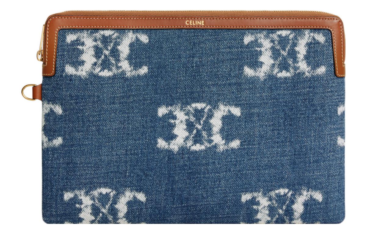 CELINE Denim Clutch Small Size Women's Marine Blue/Tan
