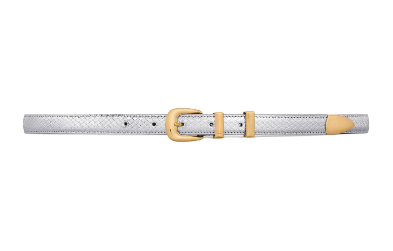 CELINE Gold Pin Buckle Design Leather Belts Women's Silver