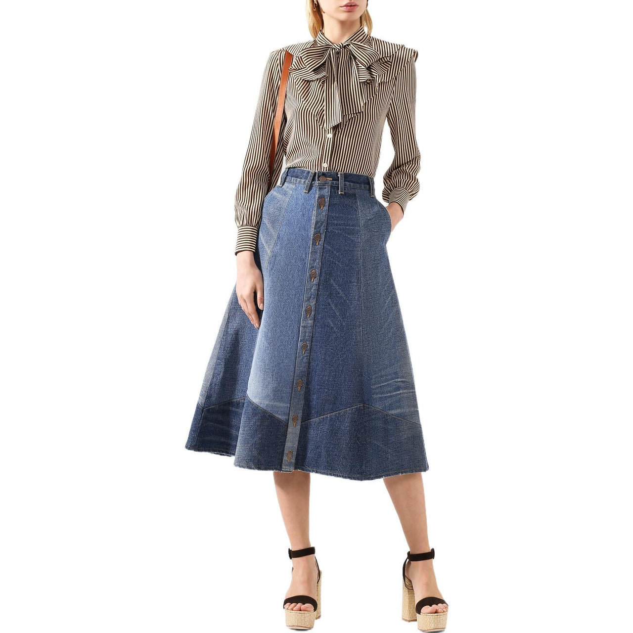 CELINE Denim Long Skirts Women's Blue