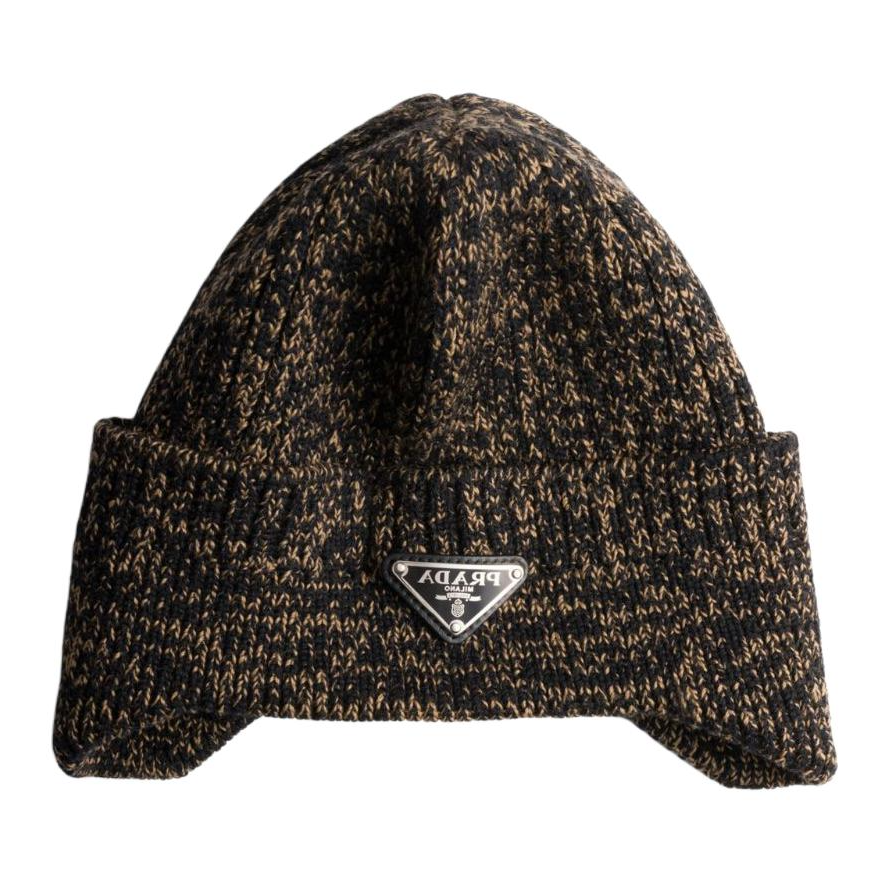 PRADA Enamel logo Mélange Wool Beanie