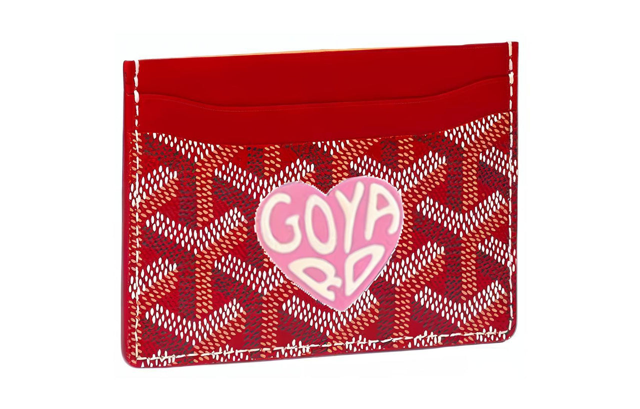GOYARD Saint-Sulpice Canvas With Calfskin Card Clip Card Holder Unisex Red & Pink Small Heart