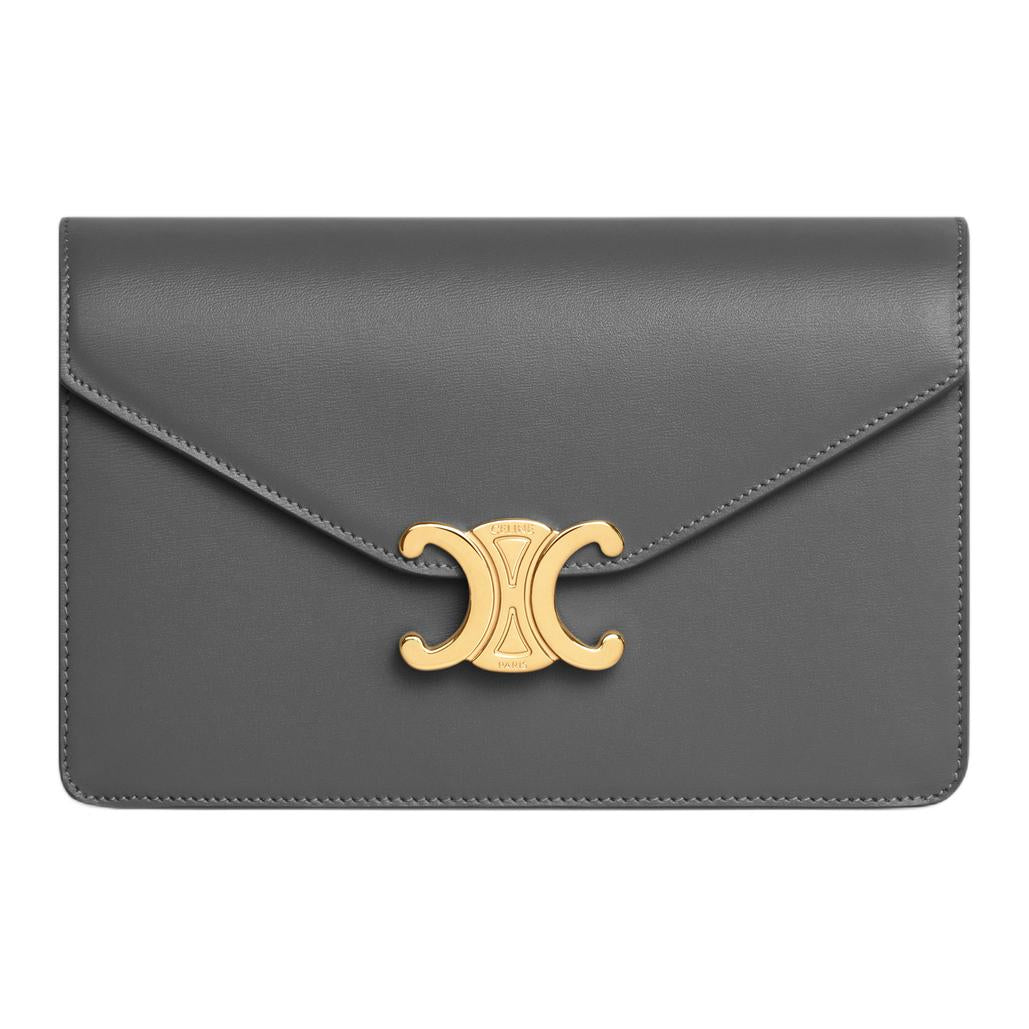 CELINE Calfskin Shoulder Bag, Crossbody Bag, Wallet Women's Charcoal Gray