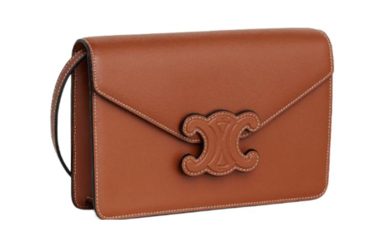 CELINE Calfskin Shoulder Bag Crossbody Bag Wallet Women's Brown
