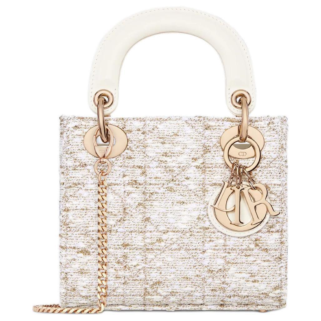 DIOR Lady Dior Cotton Lady Dior Bag, Shoulder Bag, Crossbody Bag, Handbag Mini Women's White