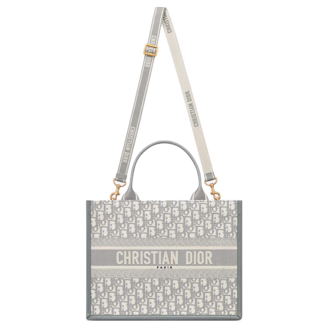 DIOR Calfskin Tote Bag Shopping Bag Shoulder Bag Crossbody Bag Handbag Medium Size Women's Gray