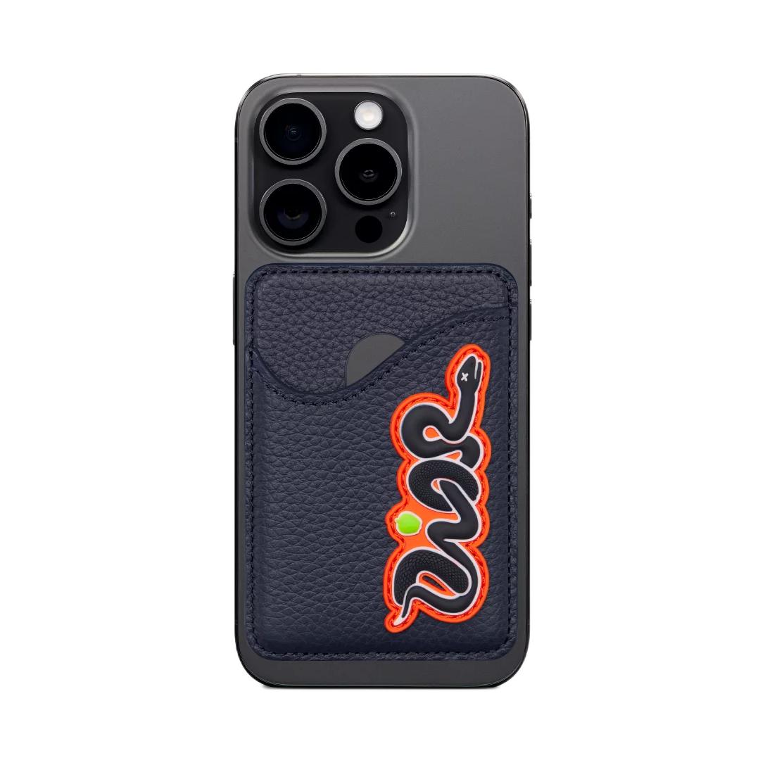 DIOR KAWS Collaboration Cow Leather Card Holder Women's Marine Blue