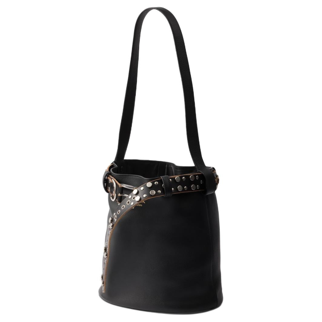 PRADA Cow Leather Bucket Bag, Shoulder Bag Women's Black