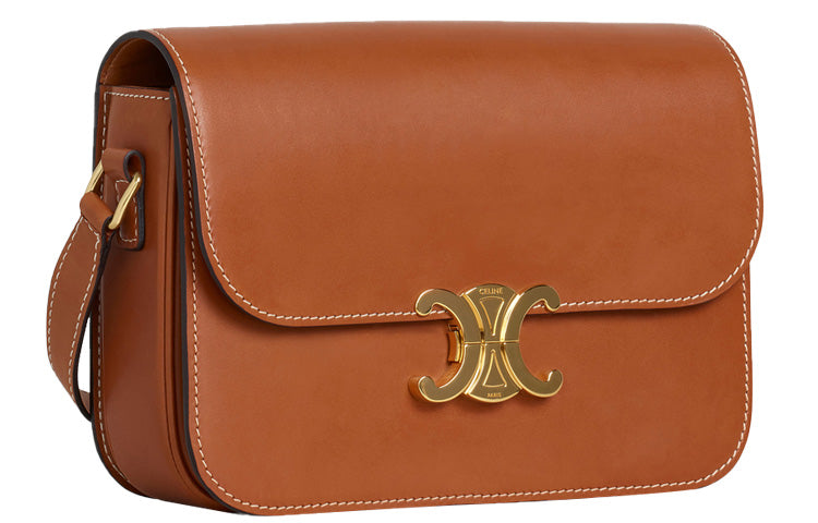CELINE Cow Leather Handbag, Shoulder Bag, Crossbody Bag Medium Size Women's Tawny
