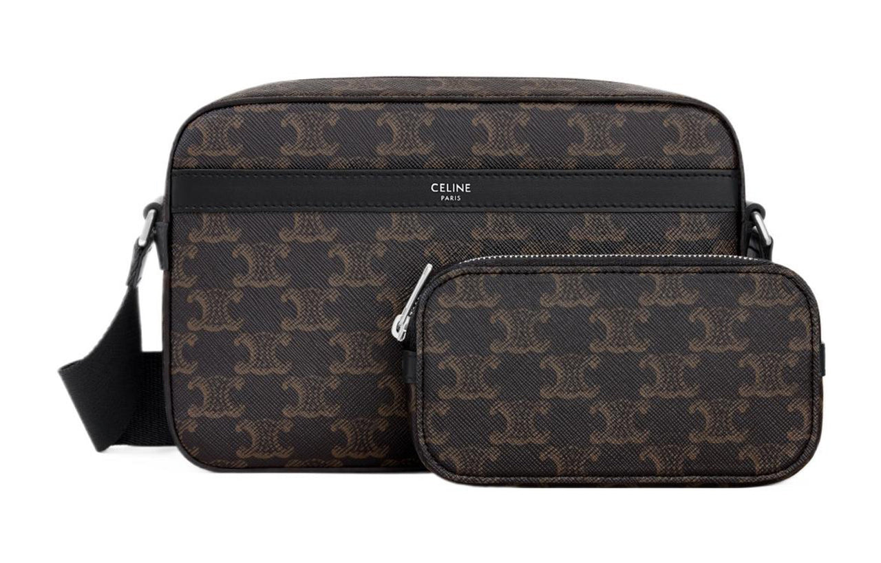 CELINE Cow Leather Messenger Bag Shoulder Bag Crossbody Bag Men's Black