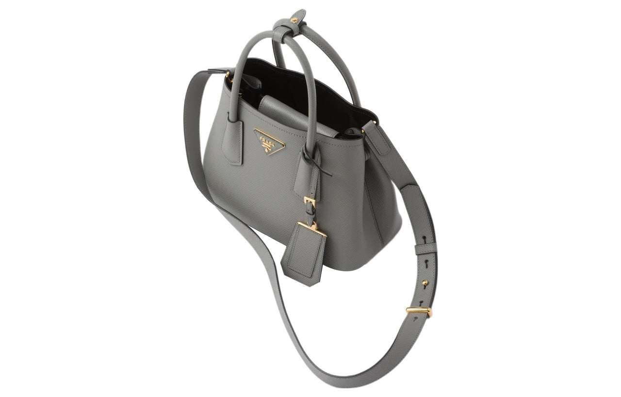 PRADA Double Leather Tote Bag Shopping Bag Shoulder Bag Crossbody Bag Handbag Mini Women's Gray