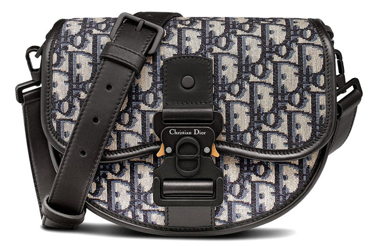 DIOR GallopOBLIQUE Jacquard Fabric Patchwork Cow Leather Messenger Bag Shoulder Bag Crossbody Bag Men's Beige & Black