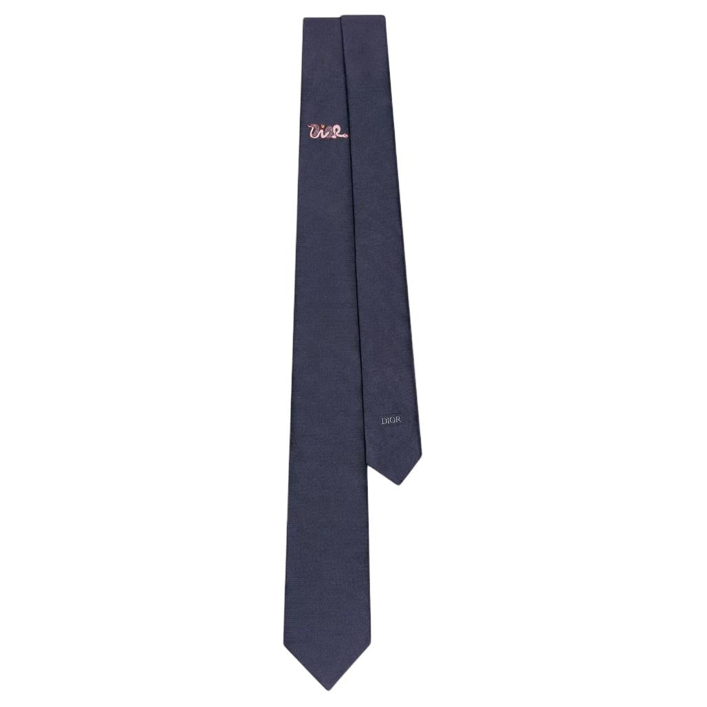 DIOR Silk Ties Unisex Marine Blue