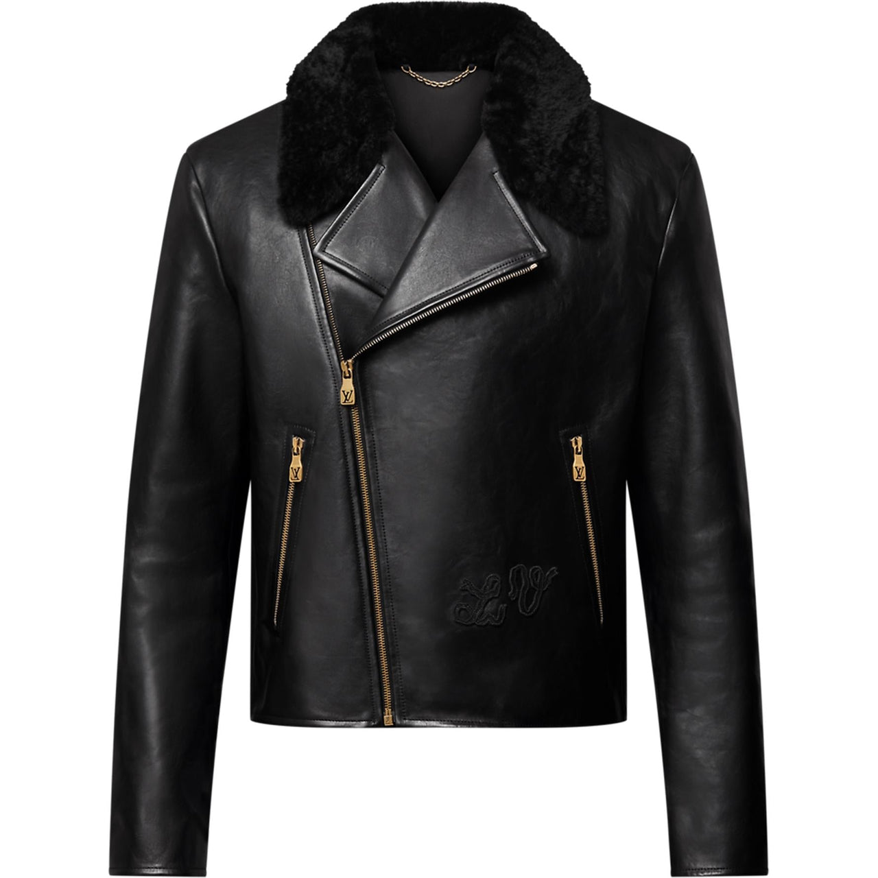 LOUIS VUITTON Shearling Evening Leather Biker Jacket