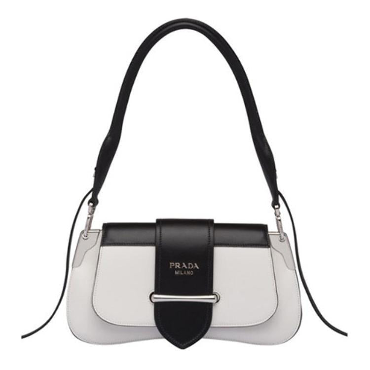PRADA Cow Leather Shoulder Bag Handbag Shoulder Bag Women's Black White