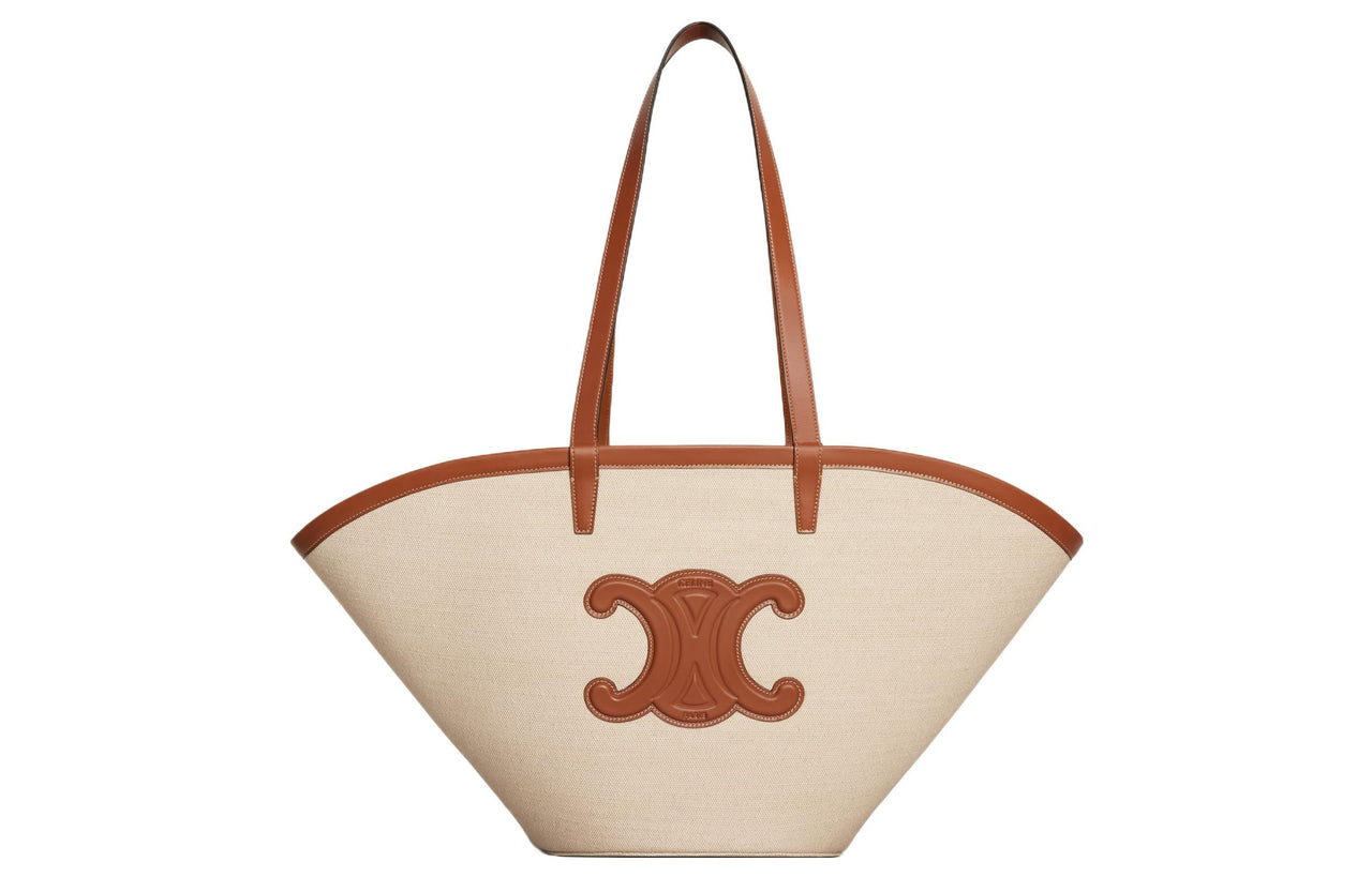 CELINE Couffin Fabric Cow Leather Patchwork Tote Bag Shopping Bag Shoulder Bag Handbag Large Size Women's Natural/Tan