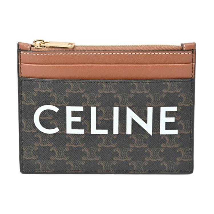CELINE Canvas Leather Coin Purse Unisex Tan