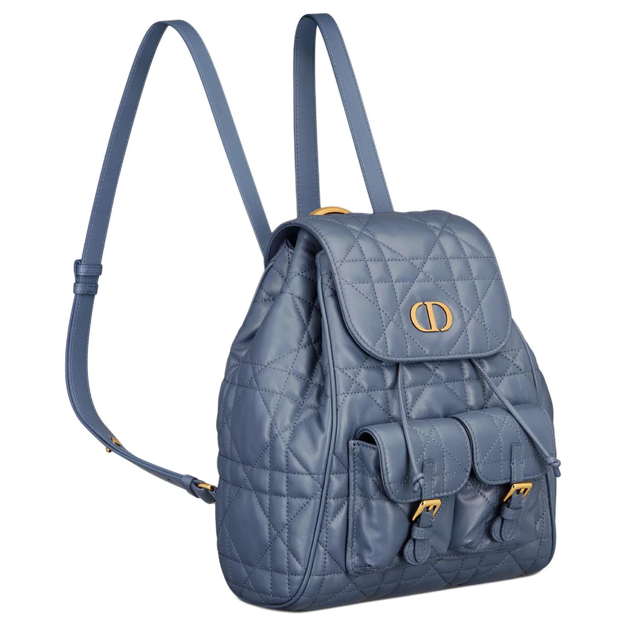 DIOR Caro Sheepskin Backpack Medium Size Women's Black Denim Blue
