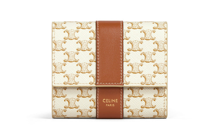 CELINE Artificial Leather Wallet Small Size Women's White/Tawny