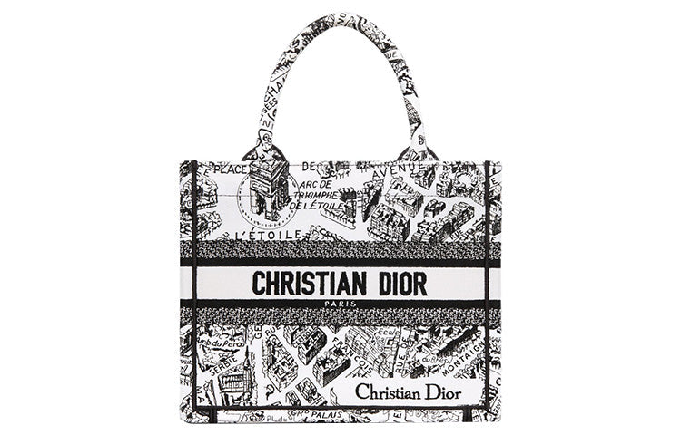 DIOR Embroidery Tote Bag, Shopping Bag, Handbag Trumpets Women's White/Black