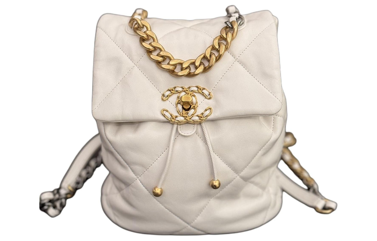 CHANEL 19Bag Sheepskin Backpack Mini Women's White