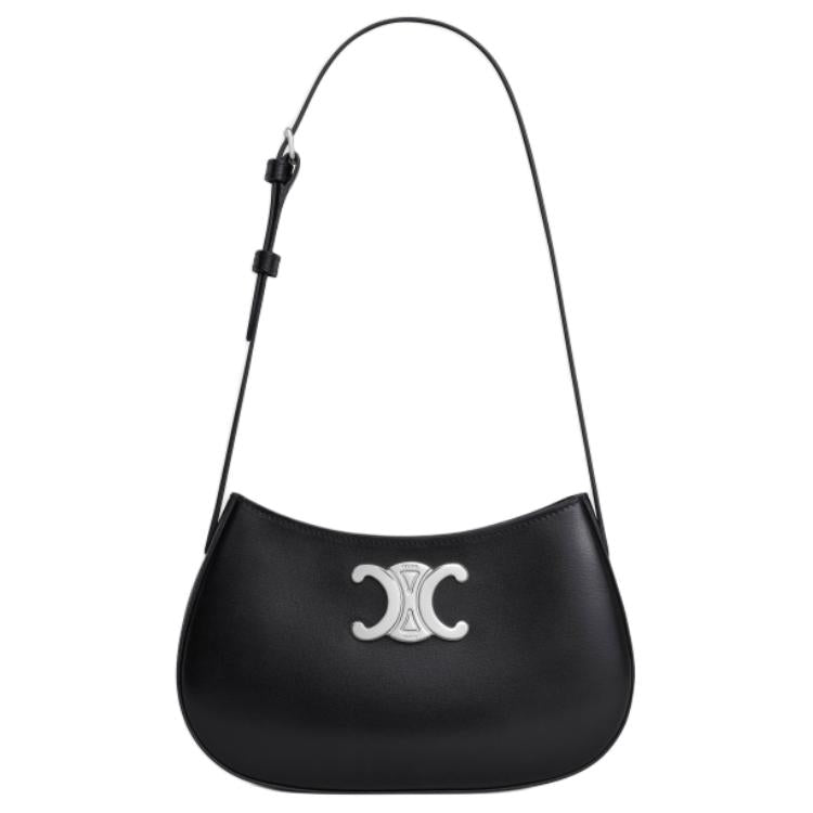 CELINE Cow Leather Handbag, Shoulder Bag Medium Size Women's Black
