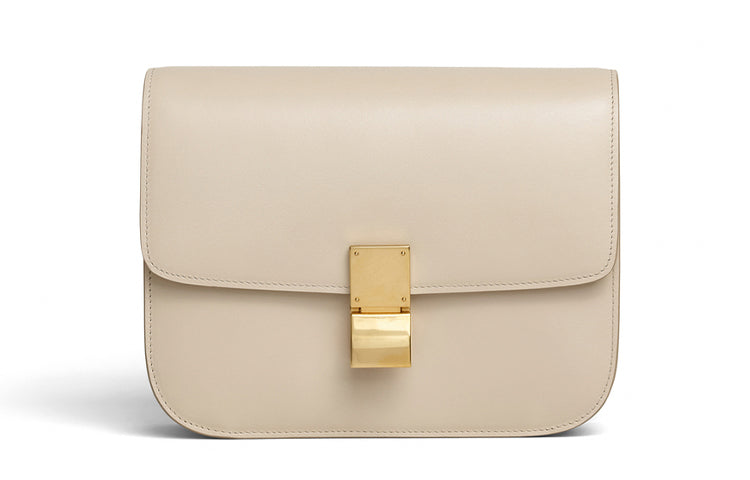 CELINE Classic Bo Polished Cow Leather Block Bag Handbag Crossbody Bag Shoulder Bag Medium Size Women's Linen