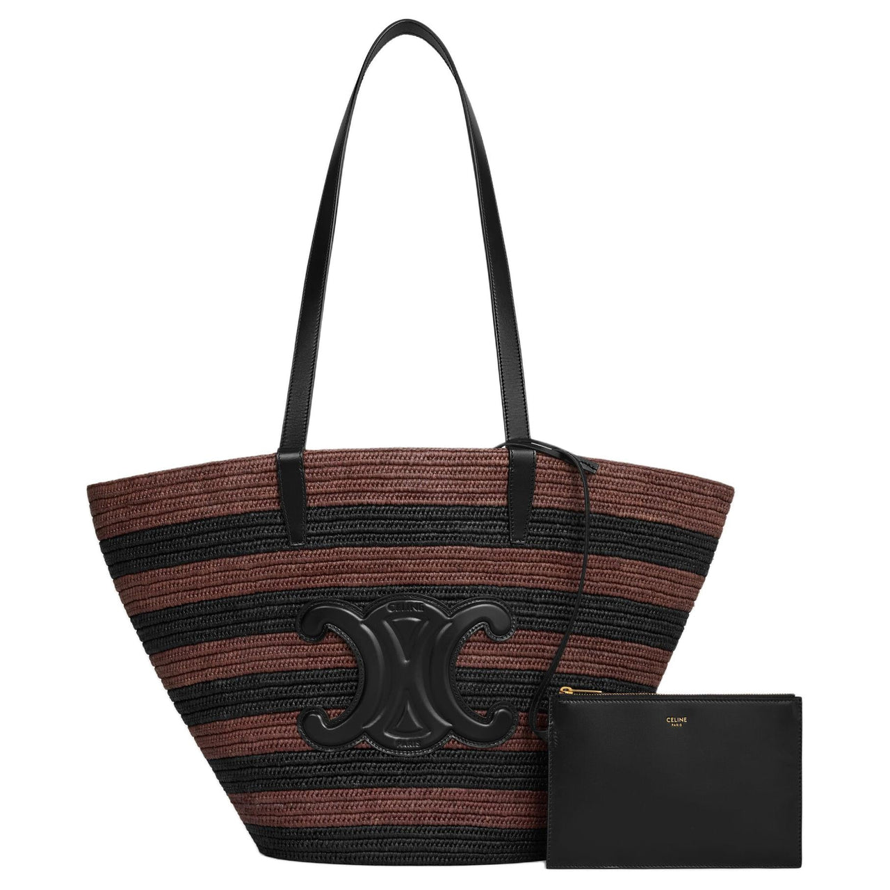 CELINE Couffin Raffia Handbag, Shoulder Bag Women's Black & Brown