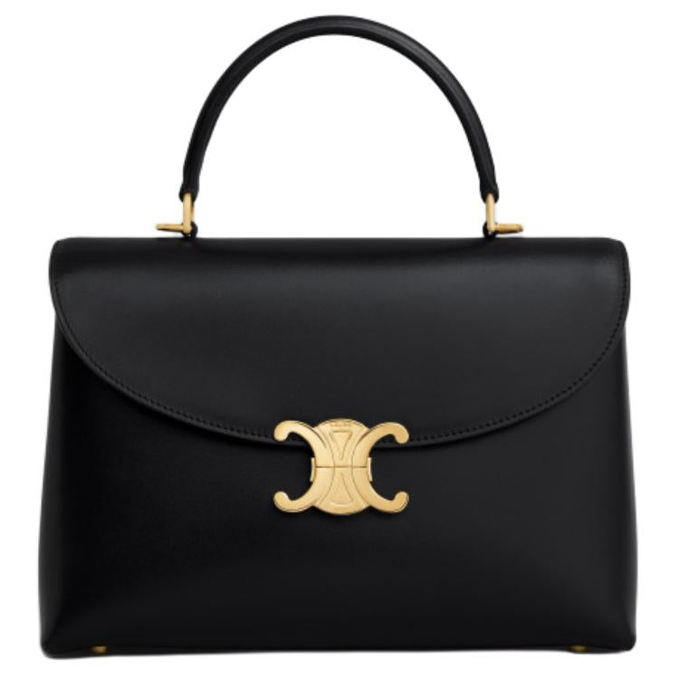 CELINE Cow Leather Shoulder Bag, Crossbody Bag, Handbag Medium Size Women's Black