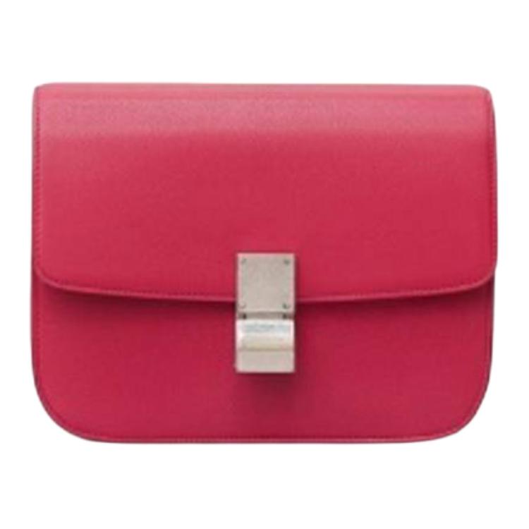CELINE Goatskin Shoulder Bag Women's Dark Pink