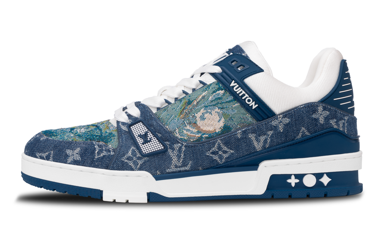 حذاء رياضي LOUIS VUITTON Trainer LV منخفض الرقبة للتزلج على الألواح للجنسين، أزرق داكن