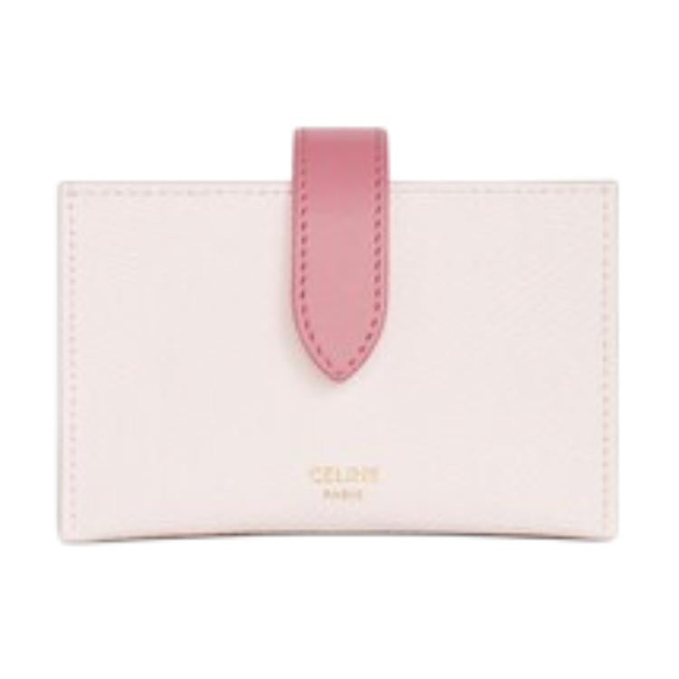 CELINE Calfskin Card Holder Unisex Light Pink Multicolor With Flamingo Pink