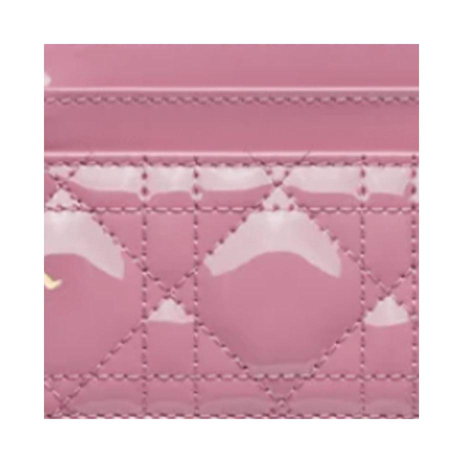 DIOR Lady Dior Patent Leather, Cow Leather Wallet Card Holder Card Holder Women's Hydrangea Pink