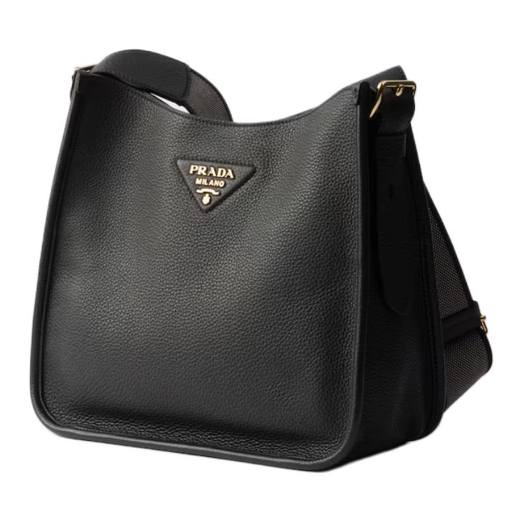 PRADA Cow Leather Shoulder Bag Medium Size Women's Black